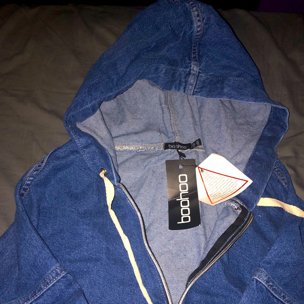 Denim hood half zip